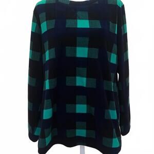 Karen Scott Cozy Plaid Long Sleeve Top - Navy & Teal, Large